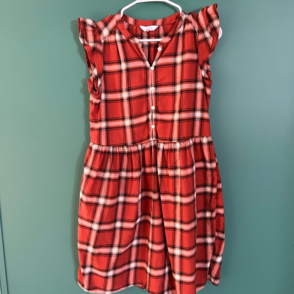 Time and Tru Plaid Rust Ruffle Dress